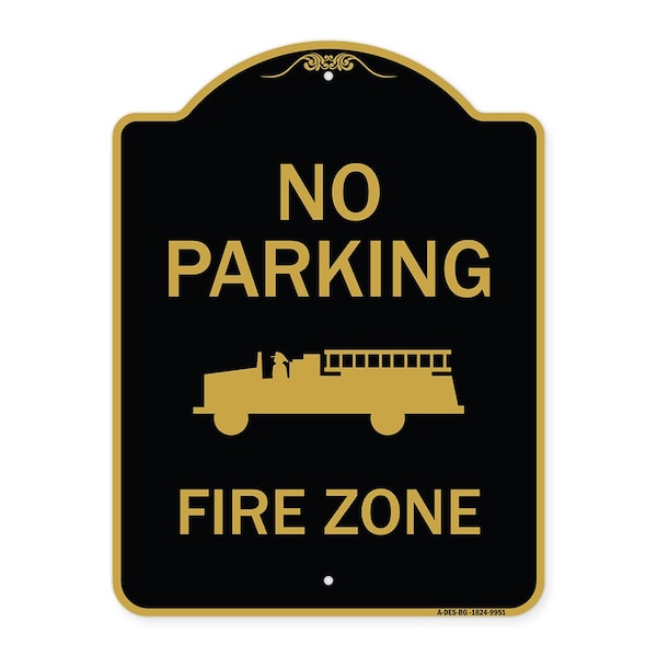 Designer Series-No Parking Fire Zone With Fire Truck Graphic, 24" x 18", BG-1824-9951